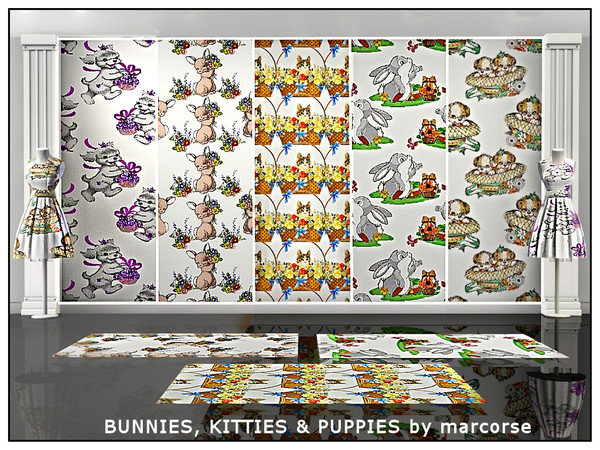 Sims 3 — Bunnies, Kitties & Puppies_marcorse. by marcorse — Five selected patterns for the nursery featuring rabbits,