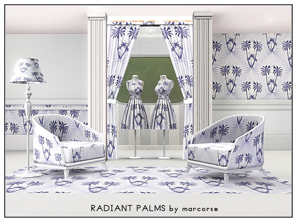 Sims 3 — Radiant  Palms_marcorse by marcorse — Fabric pattern: clumps of palms with radiant fill, in blue and white