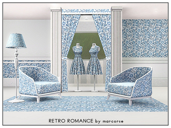 Sims 3 — Retro Romance_marcorse by marcorse — Fabric pattrn: romantic paisley style retro design in blue and white