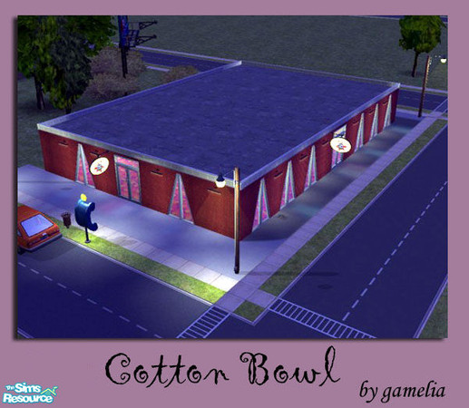 Sims 2 — Cotton Bowl by gamelia — Bowling Alley on a 2x3 flat lot. Can be used as a community lot or purchased as a