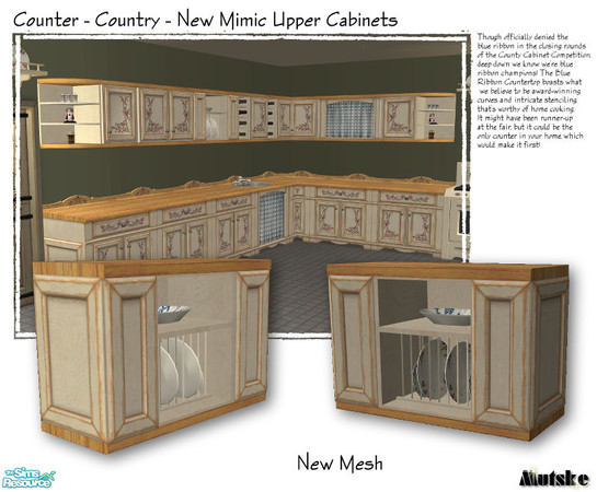 Sims 2 — Country Upper Cabinets - Platerack by Mutske — New mesh, uses the textures from the original counter. Seasons
