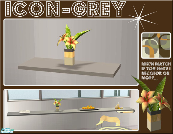 Sims 2 — Icon - Grey shelf - Straight piece by linegud — A grey/orange recolor of my Icon set, please download the mesh