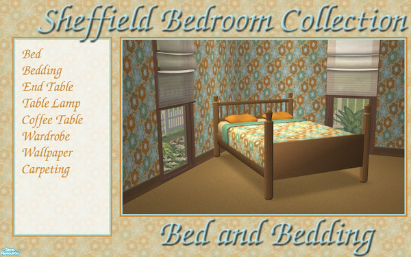 Sims 2 — Sheffield Bedding by lwilfong — The Sheffield Bedding is modern retro with flowers in shades of brown and teal.