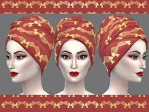 Sims 4 — Head Wrap 02: Red with Gold - City Living needed by filo40002 — This time it is a real African print (sort of).