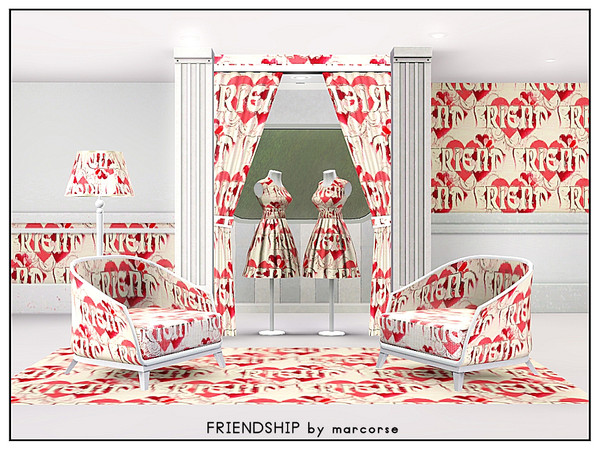 Sims 3 — Friendship_marcorse by marcorse — Abstract pattern: hearts and text in a friendship pattern in red and white