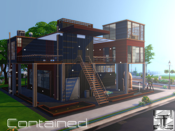 Sims 4 — Contained by Torque3 — Contained is a creative, spacious industrial home built with renovated containers