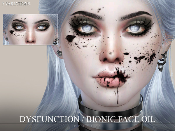 Sims 4 — Dysfunction Bionic Face Oil by Pralinesims — Face oil splatters.