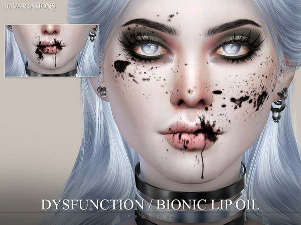 Sims 4 — Dysfunction Bionic Lip Oil by Pralinesims — Lip oil splatters.