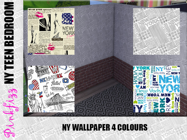Sims 4 — Pinkfizz NY Wallpaper by Pinkfizzzzz — NY TEEN BEDROOM WALLPAPER