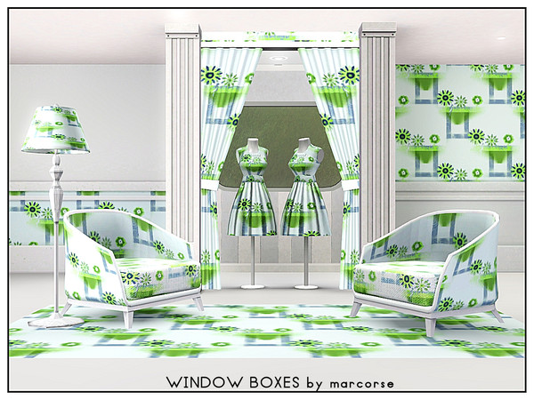 Sims 3 — Window Boxes_marcorse by marcorse — Themed pattern: stylised window boxes in blues and greens
