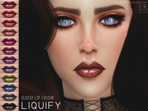 Sims 4 — [ Liquify ] - Glossy Lip Colour by Screaming_Mustard — A highly pigmented and extremely glossy lip colour in 12