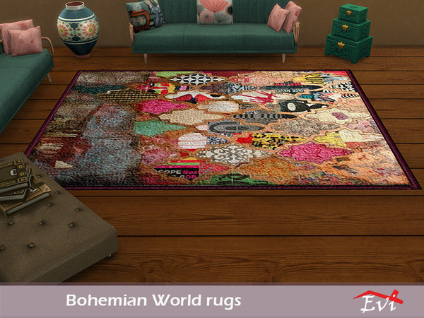 Sims 4 — Boho World Rug 2 by evi — A set of colorful bohemian rugs