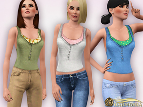 Sims 3 — Layered Cotton-blend Stretch Tank by Harmonia — 4 color. Recolorable