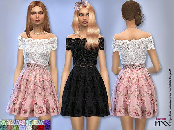 Sims 4 — Floral Applique Tulle Dress by EsyraM — Lace dress for your ladies Available in 20 colors In CAS at