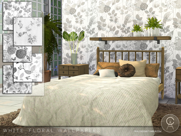 Sims 4 — White Floral Wallpapers by Pralinesims — By Pralinesims [Updated for DX11, 31.01.25, Queenie]
