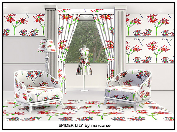 Sims 3 — Spider Lily_marcorse by marcorse — Fabric pattern - bold red nerines - spider lilies - in a random repeat