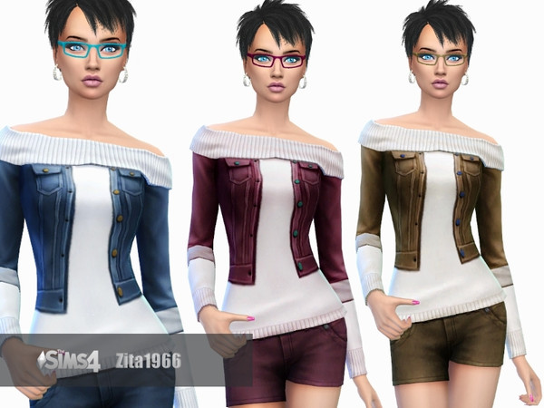 Sims 4 — Trendy by ZitaRossouw2 — Base game recolor 4 colors in package file - Denim - Pink - Green - Tan Enjoy :) 