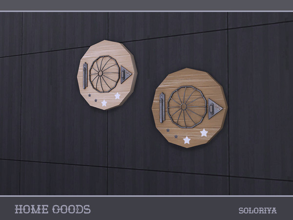 Sims 4 — Home Goods Round Wall Deco by soloriya — Round wooden wall deco with metal parts. Part of Home Goods set. 2