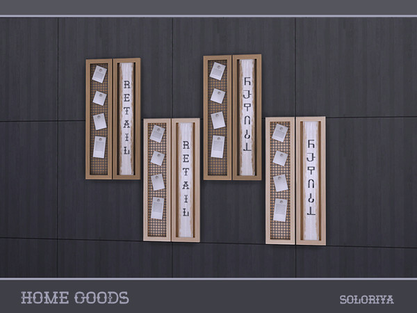 Sims 4 — Home Goods Wall Deco Retail by soloriya — Wall deco with notes and a sign Retail. English and simlish. Part of