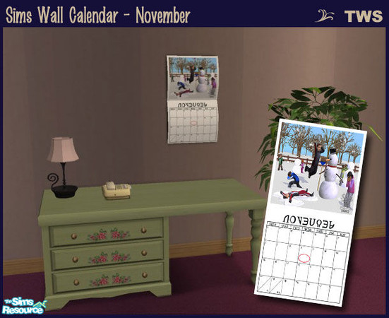 Sims 2 — Wall Calendar - November by wildstar24 — Folding wall calendar for November. Picture features Sim children