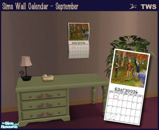 Sims 2 — Wall Calendar - September by wildstar24 — Folding wall calendar for September. Picture features Sims fishing.