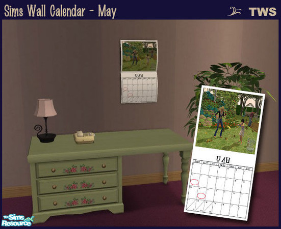 Sims 2 — Wall Calendar - May by wildstar24 — Folding wall calendar for May. Picture features Sims catching butterflies.