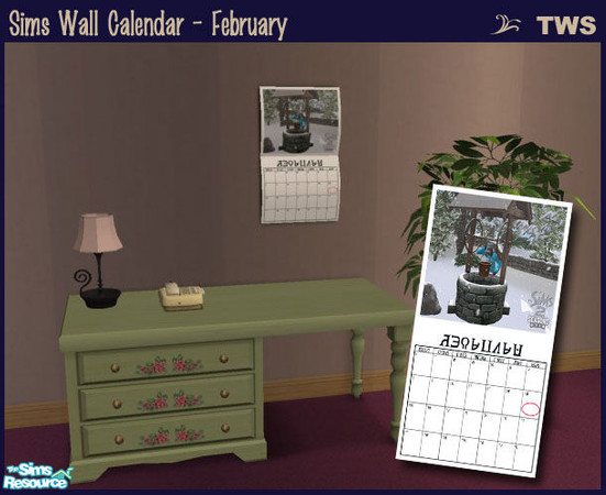 Sims 2 — Wall Calendar - February by wildstar24 — Folding wall calendar for February. Picture features Sim drinking from