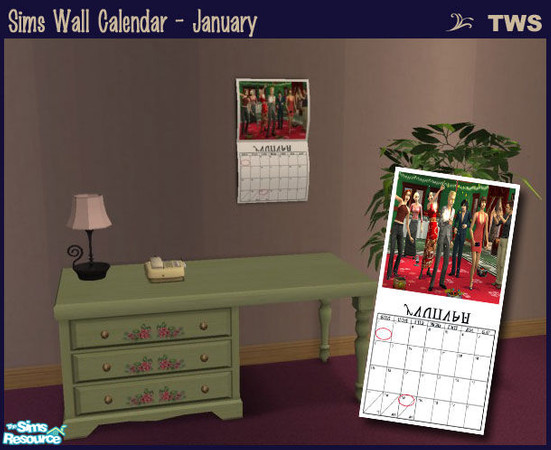 Sims 2 — Wall Calendar - January [MESH] by wildstar24 — Folding wall calendar for January. Picture features Sims