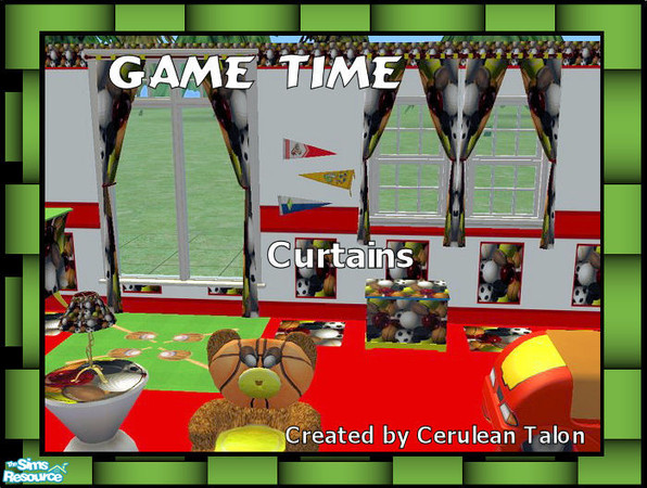 Sims 2 — Game Time - Bedroom - Curtain by Cerulean Talon — Wonderfully vibrant curtain made especially for the sports