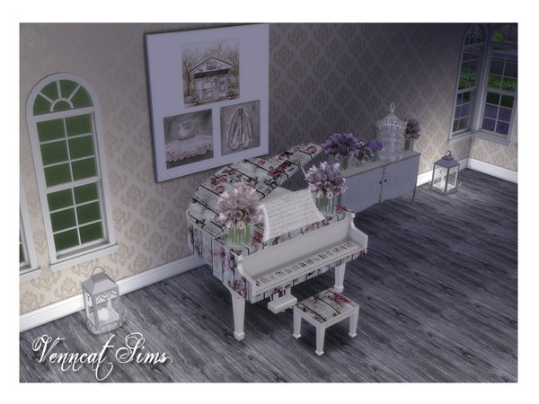 Sims 4 — Wooden Shabby Chic Floral Piano by Dear_Little_Heart — Floral piano in the shabby chic style cost is 5000