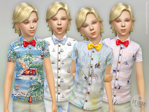 Sims 4 — Printed Shirt with Bow Tie by lillka — Printed Shirt with Bow Tie New item / 4 styles I hope you like it :)