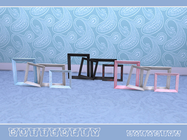 Sims 4 — Butterflies Floor Frames by soloriya — Four floor frames in one mesh. You can put them on the floor or on any