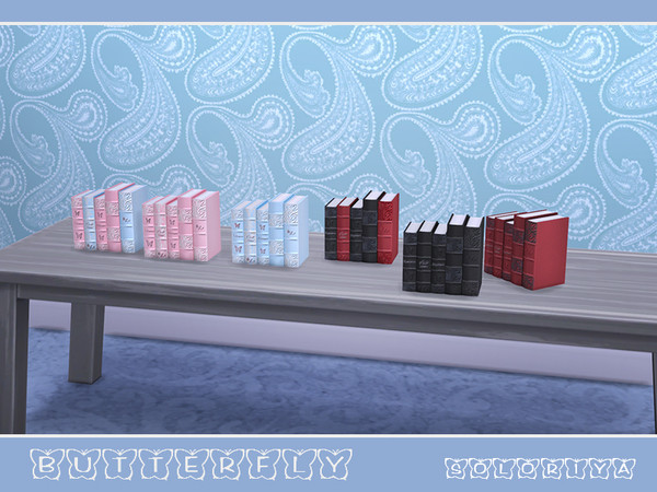 Sims 4 — Butterflies Books by soloriya — Five books in one mesh. Part of Butterflies set. 6 color variations. Category: