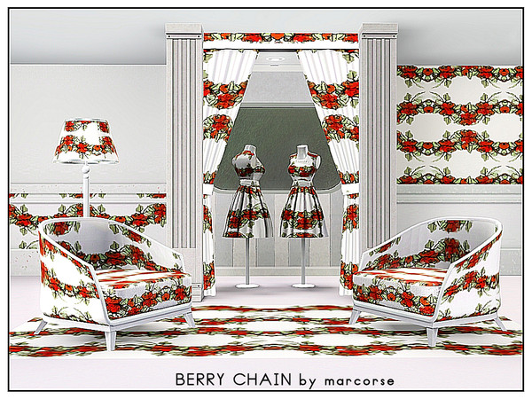 Sims 3 — Berry Chain_marcorse by marcorse — Fabric pattern: horizontal chains of red berries and foliage