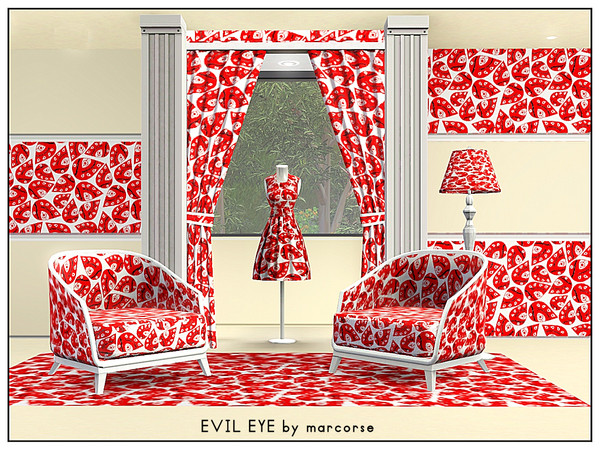 Sims 3 — Evil Eye_marcorse by marcorse — Geometric pattern: weird eye shapes in red black and white