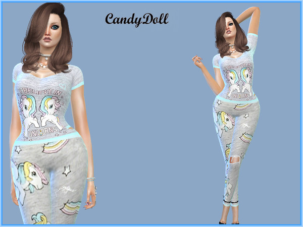 Sims 4 — CandyDoll  Unicorn Set by CandyDolluk — a cute unicorn tee and leggings hope you like it...