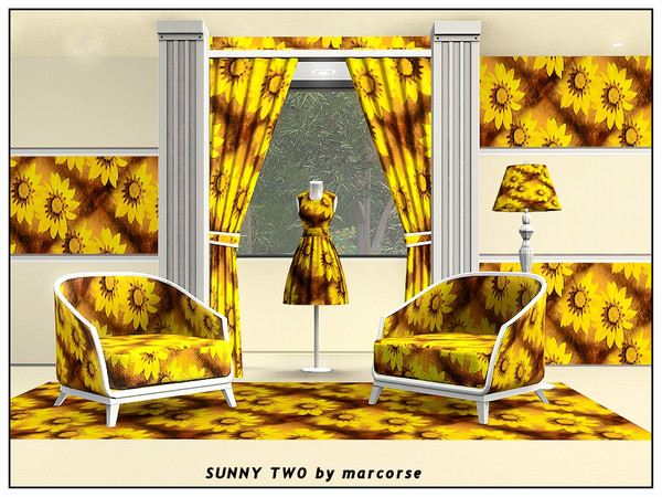 Sims 3 — Sunny Two_marcorse by marcorse — Fabric pattern: matched pair of yellow sunflowers in a grid design