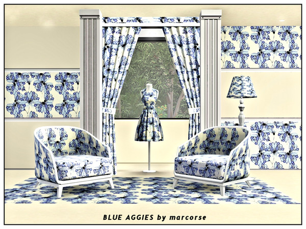 Sims 3 — Blue Aggies_marcorse by marcorse — Fabric pattern: blue agapanthus heads in a square repeat design on white