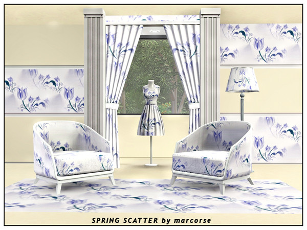 Sims 3 — Spring Scatter_marcorse by marcorse — Fabric pattern: scattered small bunhces of pastel blue tulips and leaves