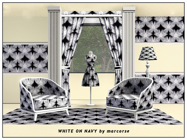 Sims 3 — White on Navy_marcorse by marcorse — Fabric pattern: allover white floral design on navy blue