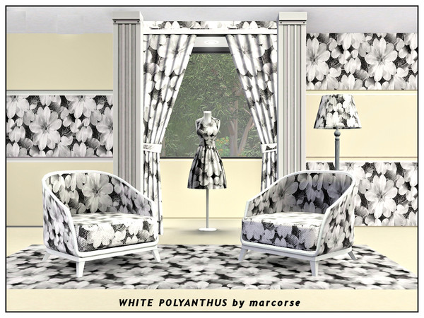 Sims 3 — White Polyanthus_marcorse by marcorse — Fabric pattern: single blossoms of white polyanthus on black