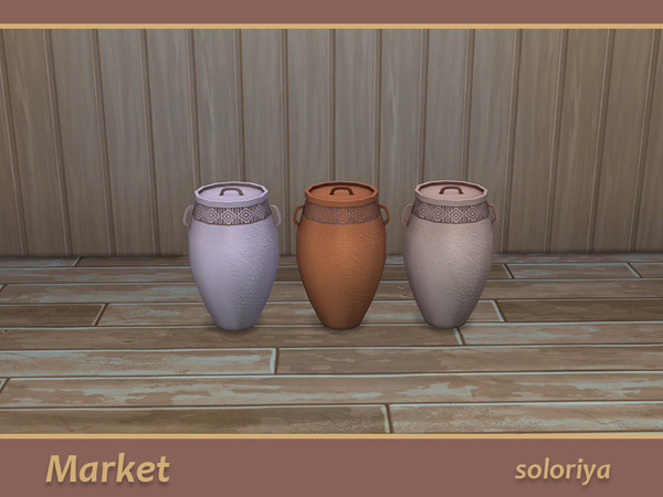 Sims 4 — Market Tall Jug by soloriya — Tall clay jug with ornament. You can place it on a floor or on a surface. Part of