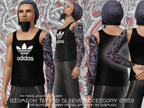 Sims 3 — Biomech [Red] Tattoo Sleeve for Guys by Downy Fresh by Downy Fresh — A new tattoo sleeve for your sim guys! For