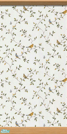 Sims 2 — Birds and Vines WP - LW CrK by merdj — Birds and Vines Wallpaper set with light wood crown molding and