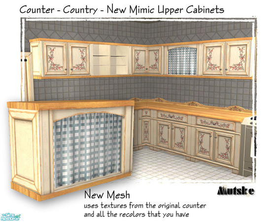 Sims 2 — Country Upper Cabinets - Curtains by Mutske — ** Updated Better Texturing, Less Poly ** New meshes, curtains,