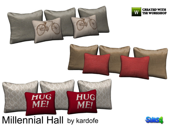 Sims 4 — kardofe_Millennial Hall_Cushions by kardofe — Group of five cushions, in three different textures, to place them