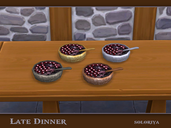 Sims 4 — Late Dinner Cherry Jam by soloriya — Cherry jam with a spoon. Part of Late Dinner set. 4 color variations.