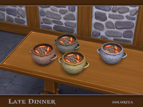 Sims 4 — Late Dinner Soup by soloriya — Soup in a pot with carrot and peas. Part of Late Dinner set. 4 color variations.