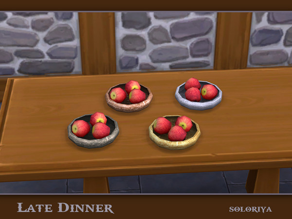 Sims 4 — Late Dinner Apples by soloriya — Three red apples on a plate. Part of Late Dinner set. 4 color variations.