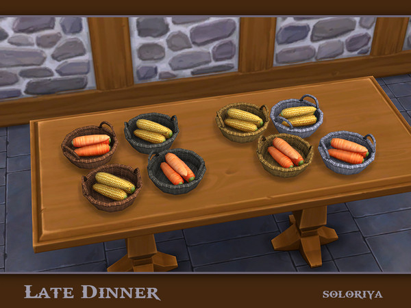 Sims 4 — Late Dinner Vegetables in a Basket by soloriya — Vegetables in a basket. Two variants - corn and carrot. Part of